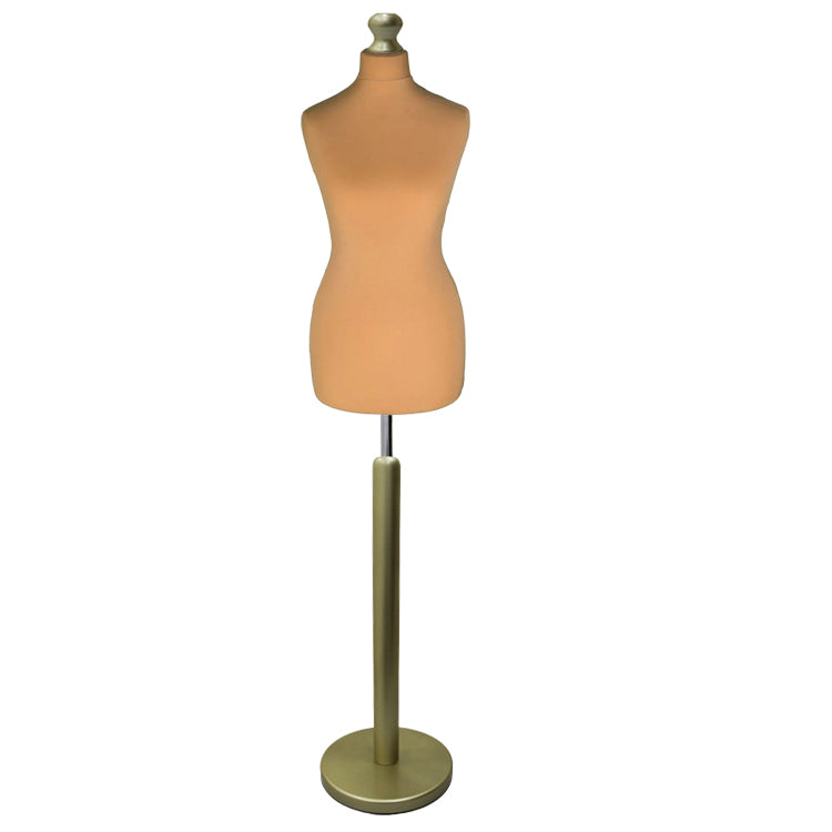 Female Tailors Mannequin Gold with Choice of goldwood Round Base Stands