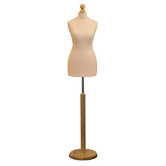 Female Tailors Dummy Cream with Choice of Lightwood Round Base Stands
