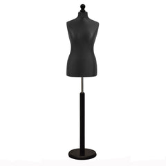 Female Tailors Mannequin Black with Choice of Black Round Base Stands