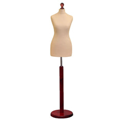 Display Geek Female Dressmakers Dummy Cream Torso with Redwood Round Base Stand