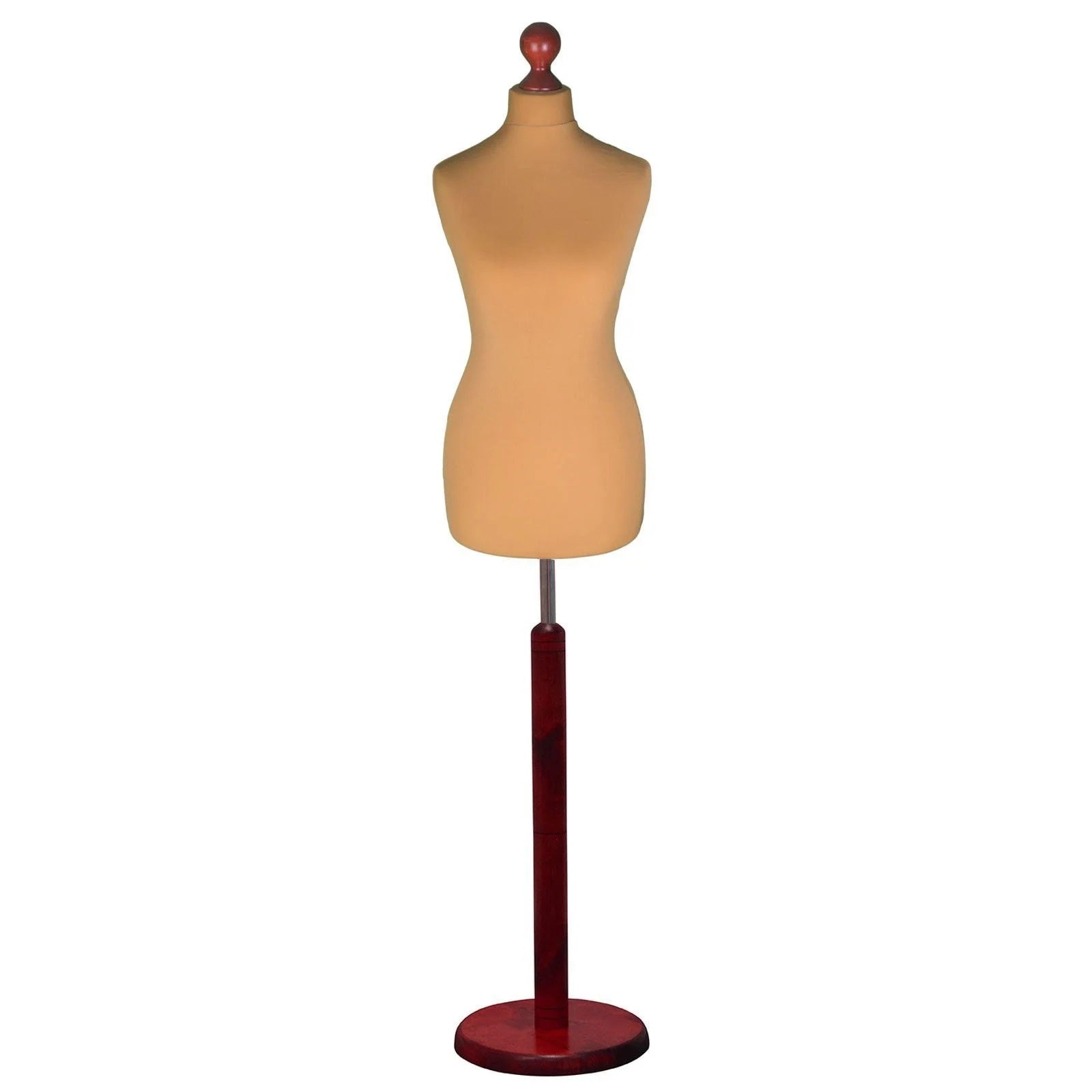 Gold Mannequin torso on a red wood round base stand