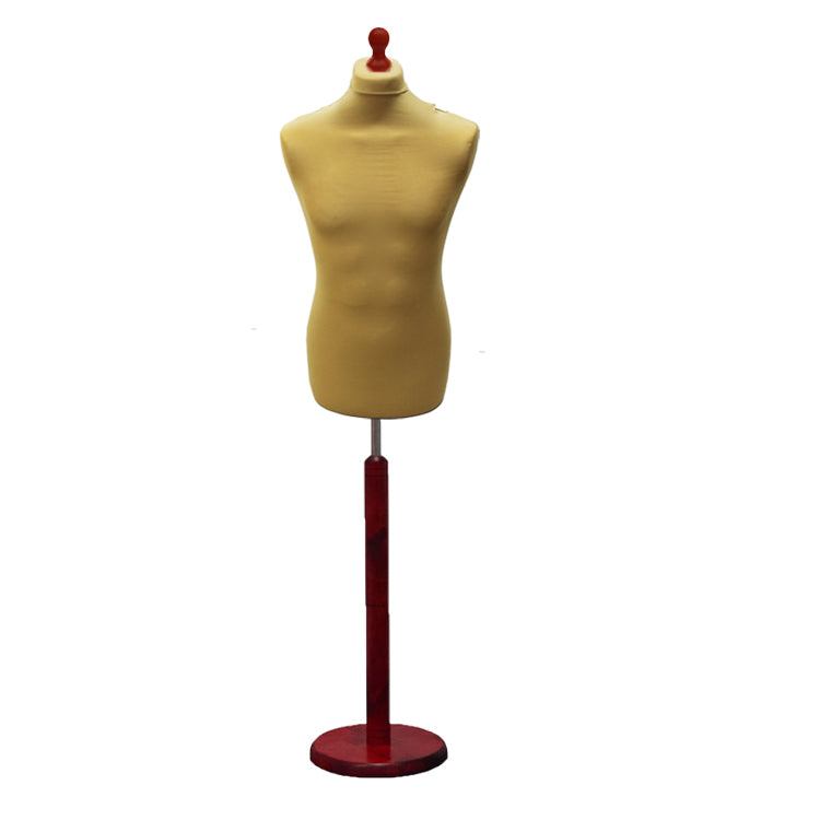 Male Dressmakers Mannequin Gold With Choice of Redwood Round Base stands