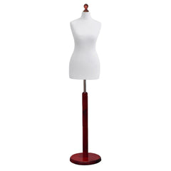 Display Geek Female Dressmakers Dummy White Torso with Redwood Round Base Stand