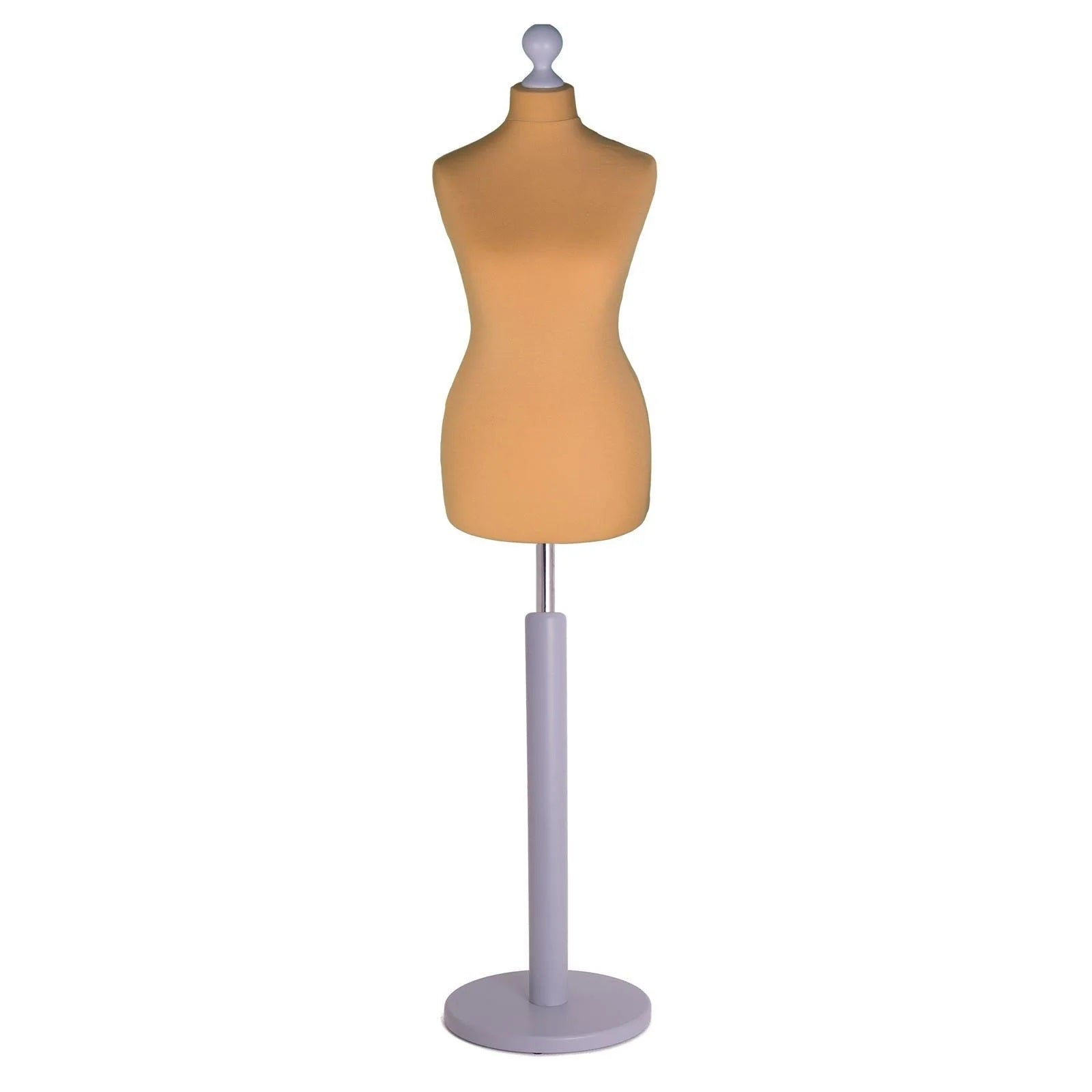 Female Tailors Mannequin Gold with Choice of silverwood Round Base Stands