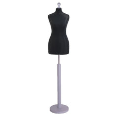 Display Geek Female Dressmakers Dummy Black Torso with Silver Round Base Stand