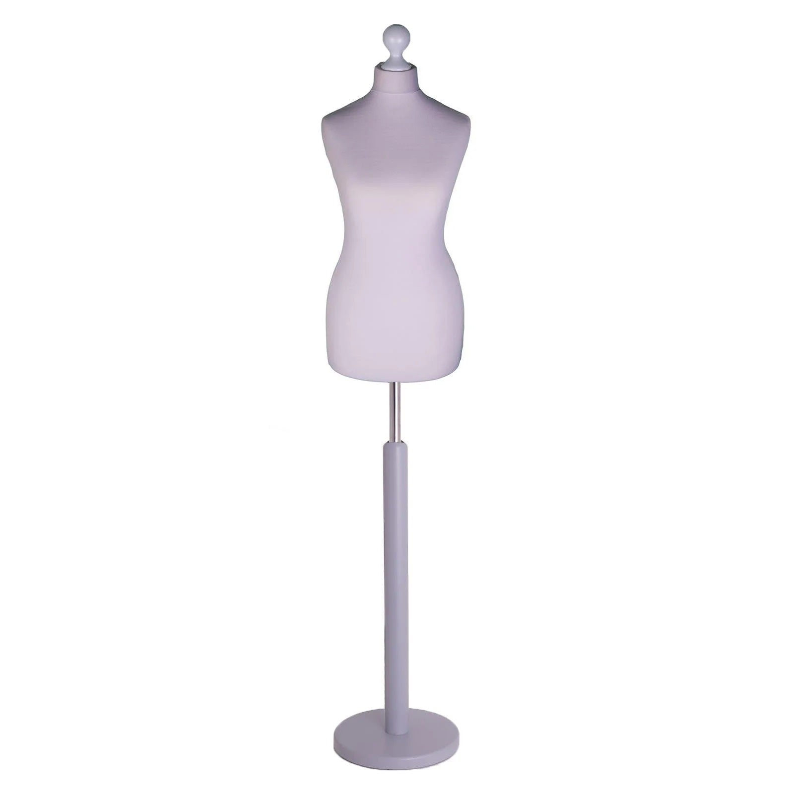 Female Dressmakers Dummy Silver with Choice of silver Round Base Stands