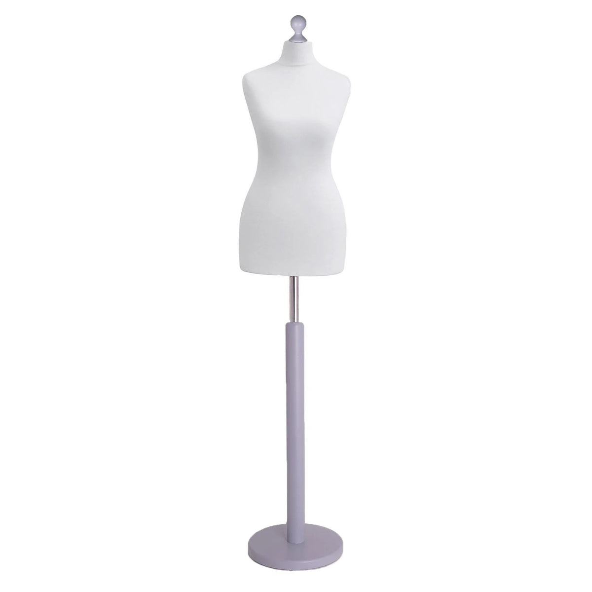 Display Geek Female Dressmakers Dummy White Torso with Silverwood Round Base Stand