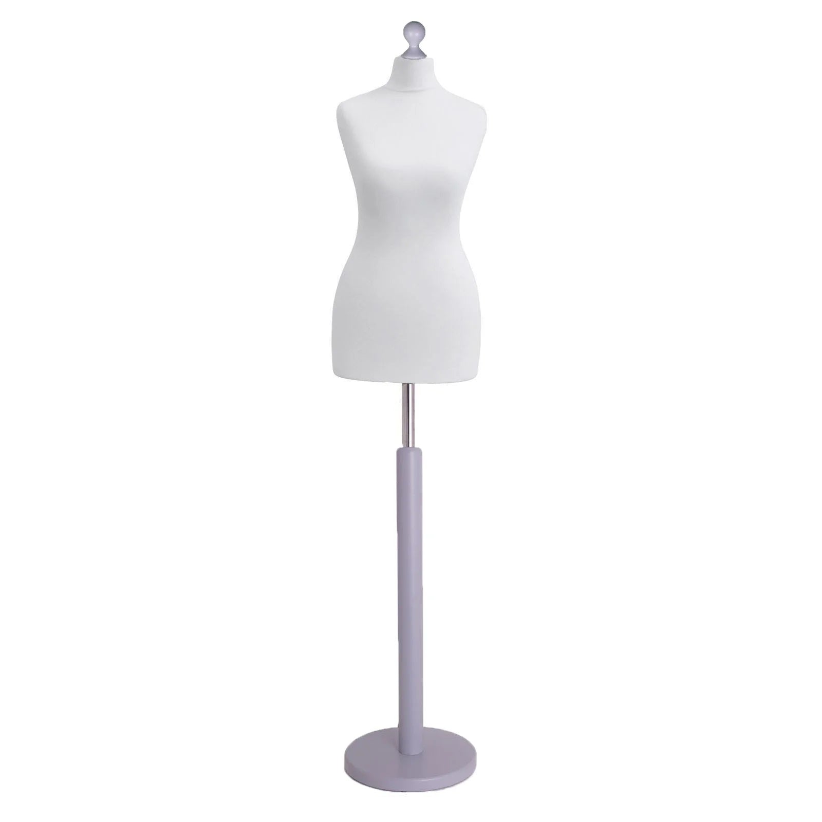 Female Tailors Mannequin White with Choice of silver wood  Round Base Stands
