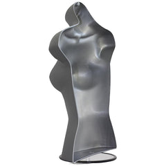 Female Silver 3 Quarter Plastic Body Form Mannequin with Round base stand