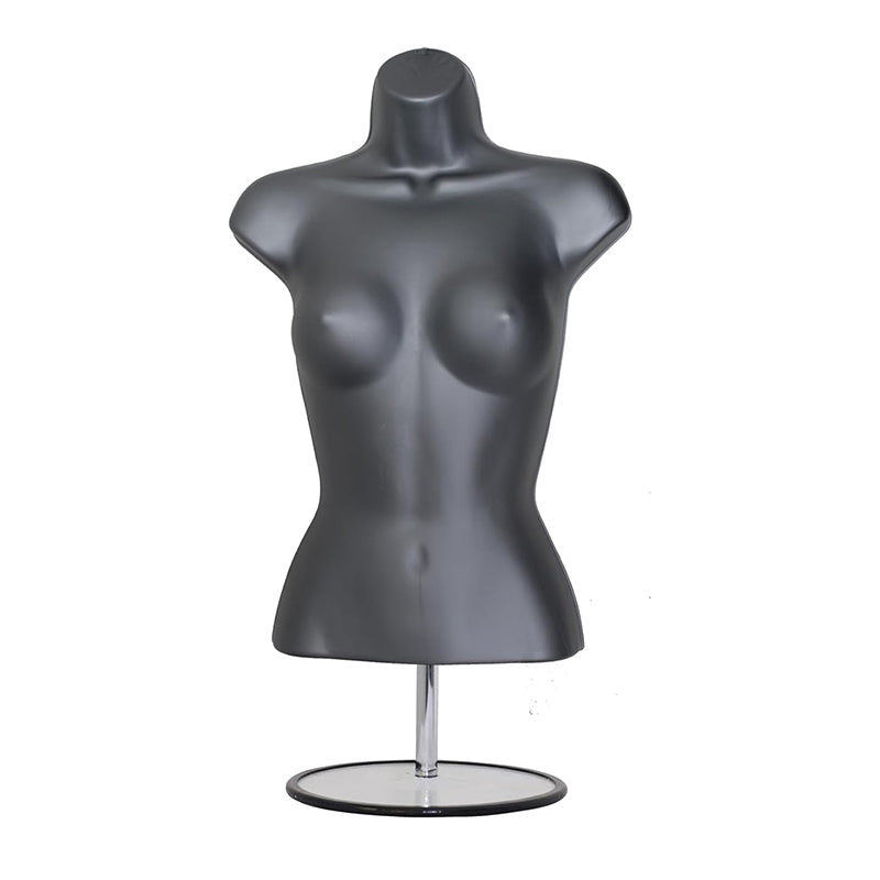 Half 3/4 female Hanging Plastic Mannequin Body Form with Round base stand sliver