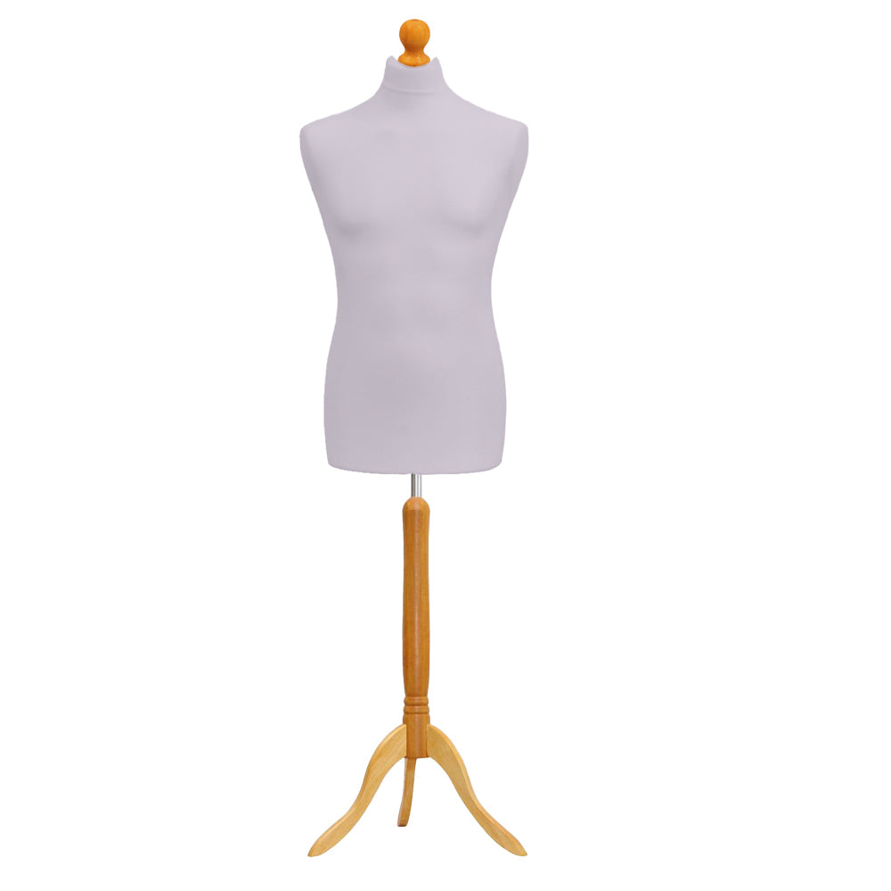 Male Tailors Mannequin Silver With Choice of Lightwood Tripod stands