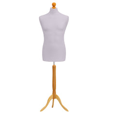 Male Tailors Mannequin Silver With Choice of Lightwood Tripod stands