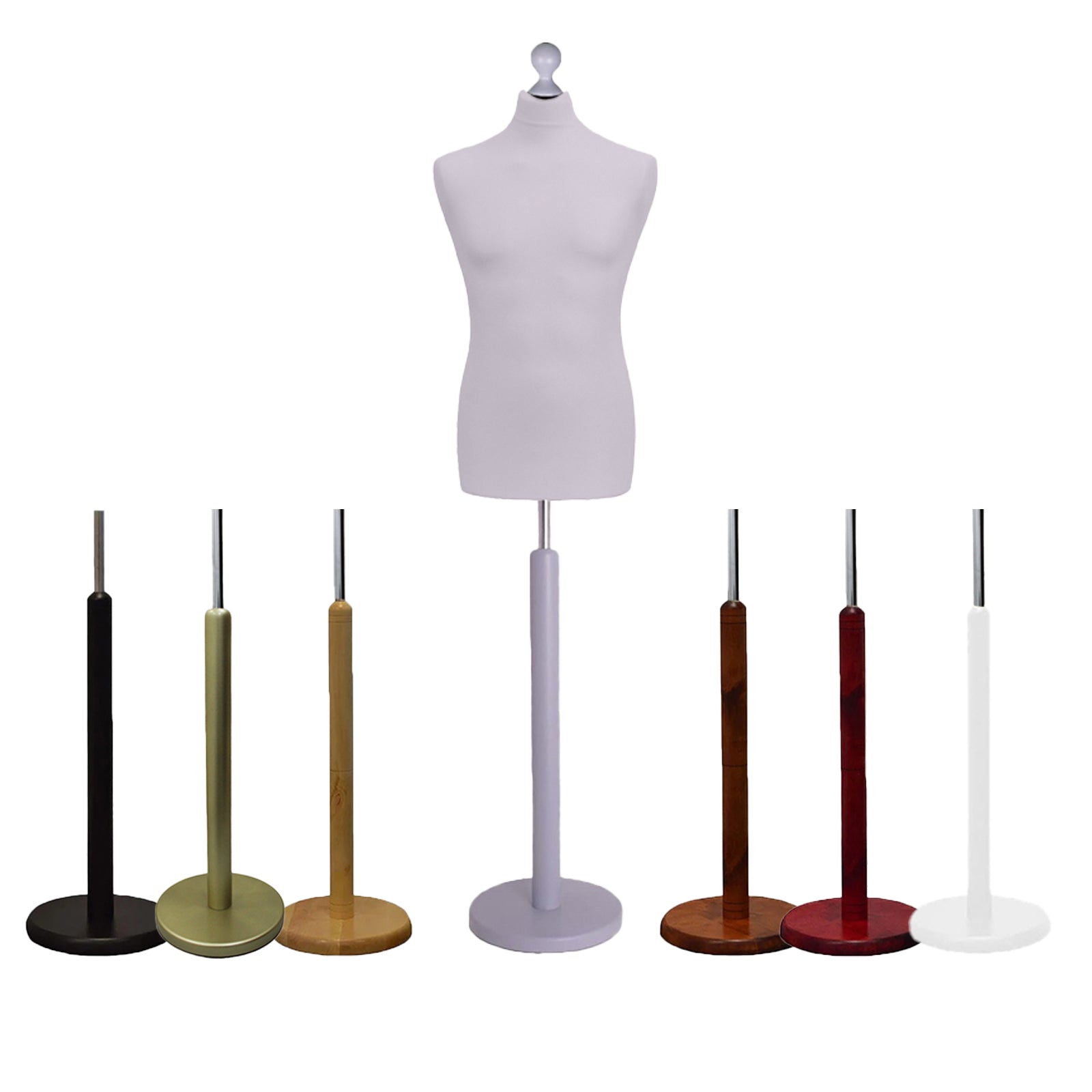 Male Tailors Dummy Silver With Choice of Round Base stands