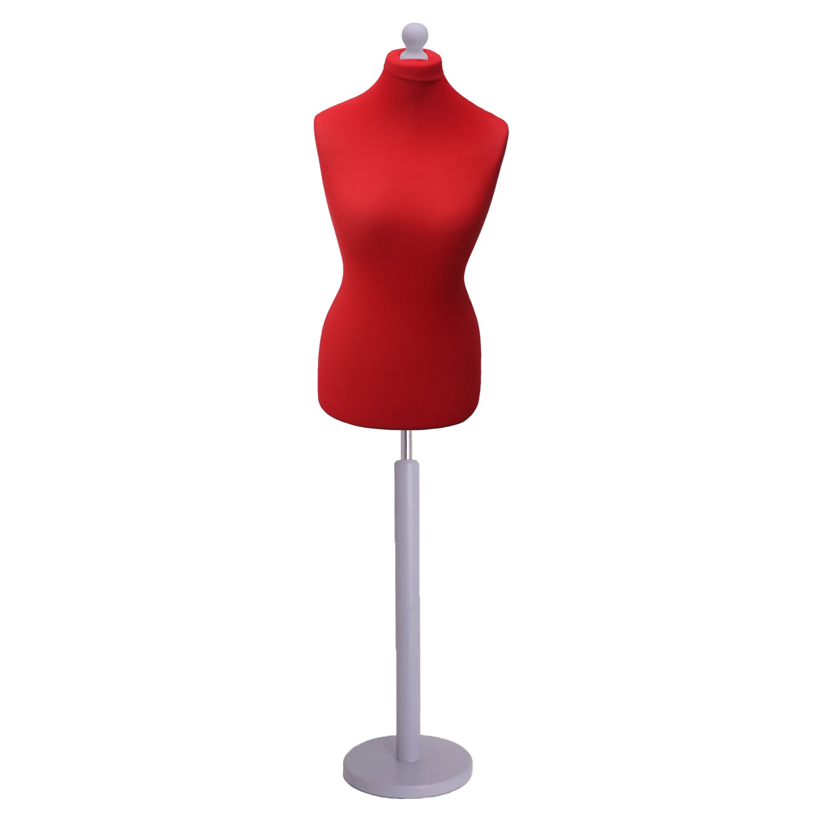 Female Dressmakers Mannequin Red with Choice of Silver Round Base Stands