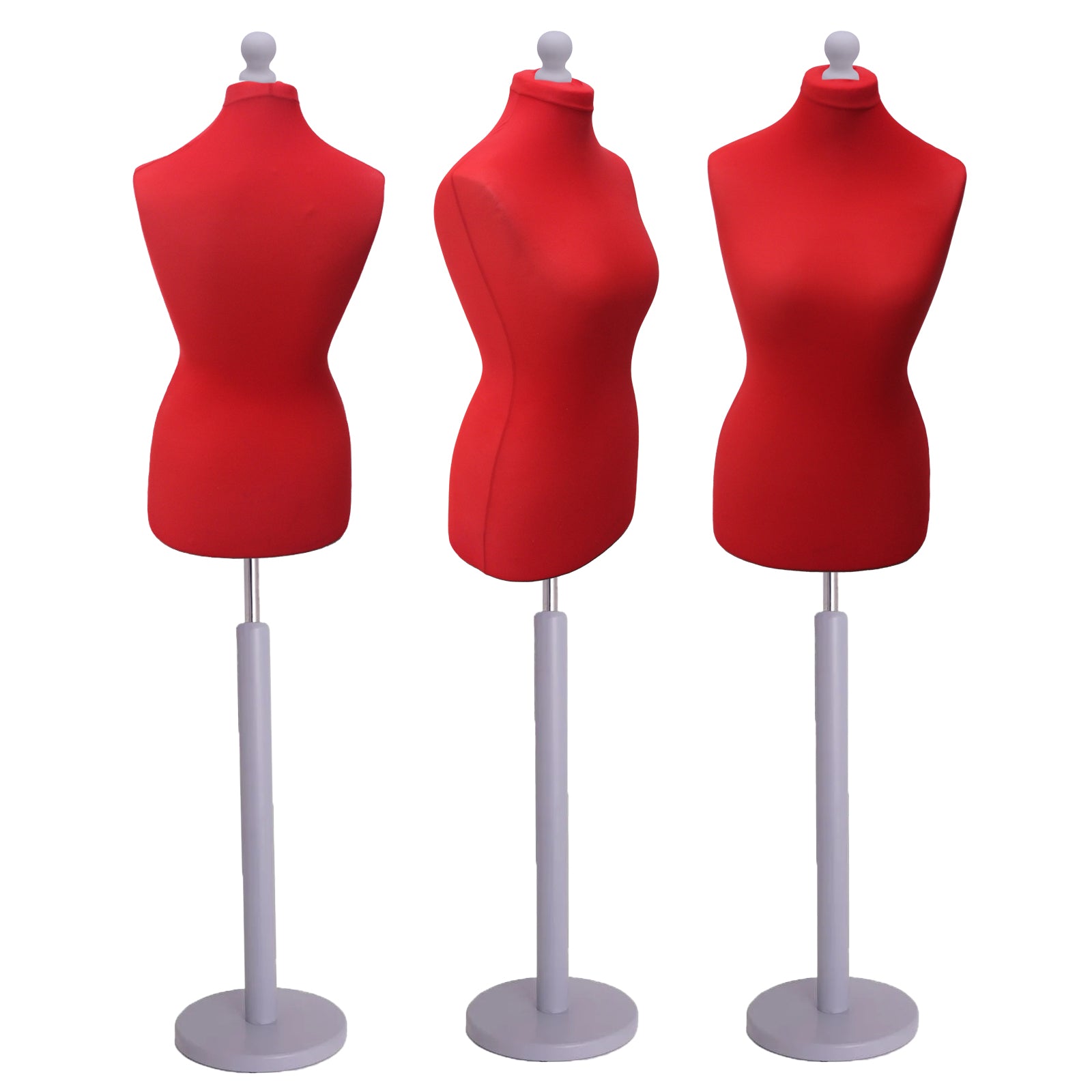 Professional tailor’s dummy red body with silverwood base