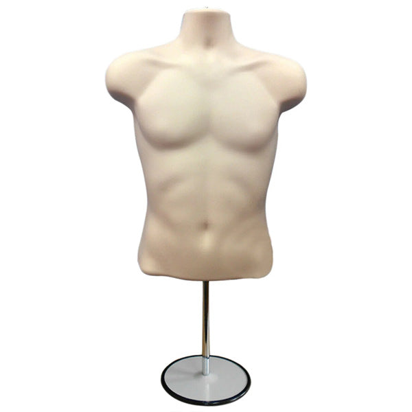 Half 3/4 Male Hanging Plastic Mannequin Light skin Body Form with Round base stand