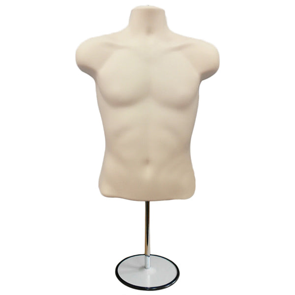 Male Light skin 3 Quarter Plastic Body Form Mannequin with Round base stand