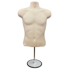 Male Light skin 3 Quarter Plastic Body Form Mannequin with Round base stand