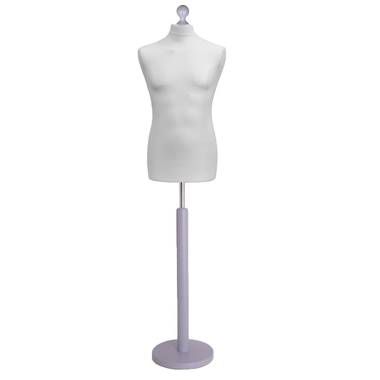 Male Tailors Dummy White With Choice of silver Round Base stands 