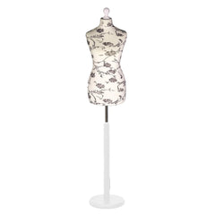 Female Dressmakers Mannequin Black Floral with Choice of white Round Base Stands