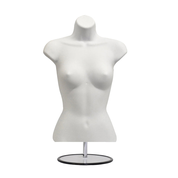 Half 3/4 female Hanging Plastic Mannequin Body Form with Round base stand white