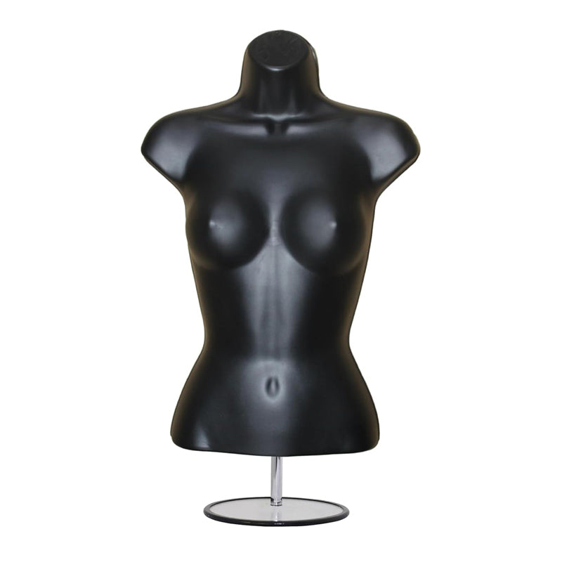 Half 3/4 female Hanging Plastic Mannequin Body Form with Round base stand Black