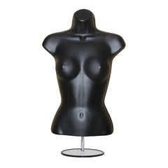 Half 3/4 female Hanging Plastic Mannequin Body Form with Round base stand Black