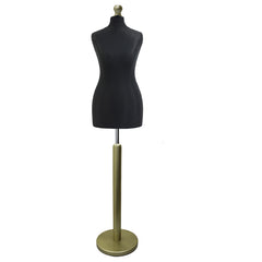 Display Geek Female Dressmakers Dummy Black Torso with Gold Round Base Stand