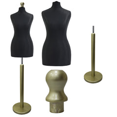 Display Geek Female Dressmakers Dummy Black Torso with Gold Round Base Stand