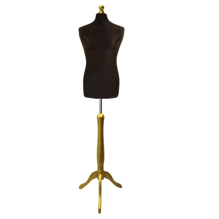 Male Dressmakers Mannequin Black With Goldwood Tripod stand
