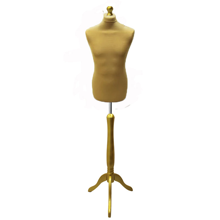 Male dressmakers Dummy with Gold wood Tripod stand