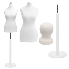 Display Geek Female Dressmakers Dummy White Torso with Whitewood Round Base Stand