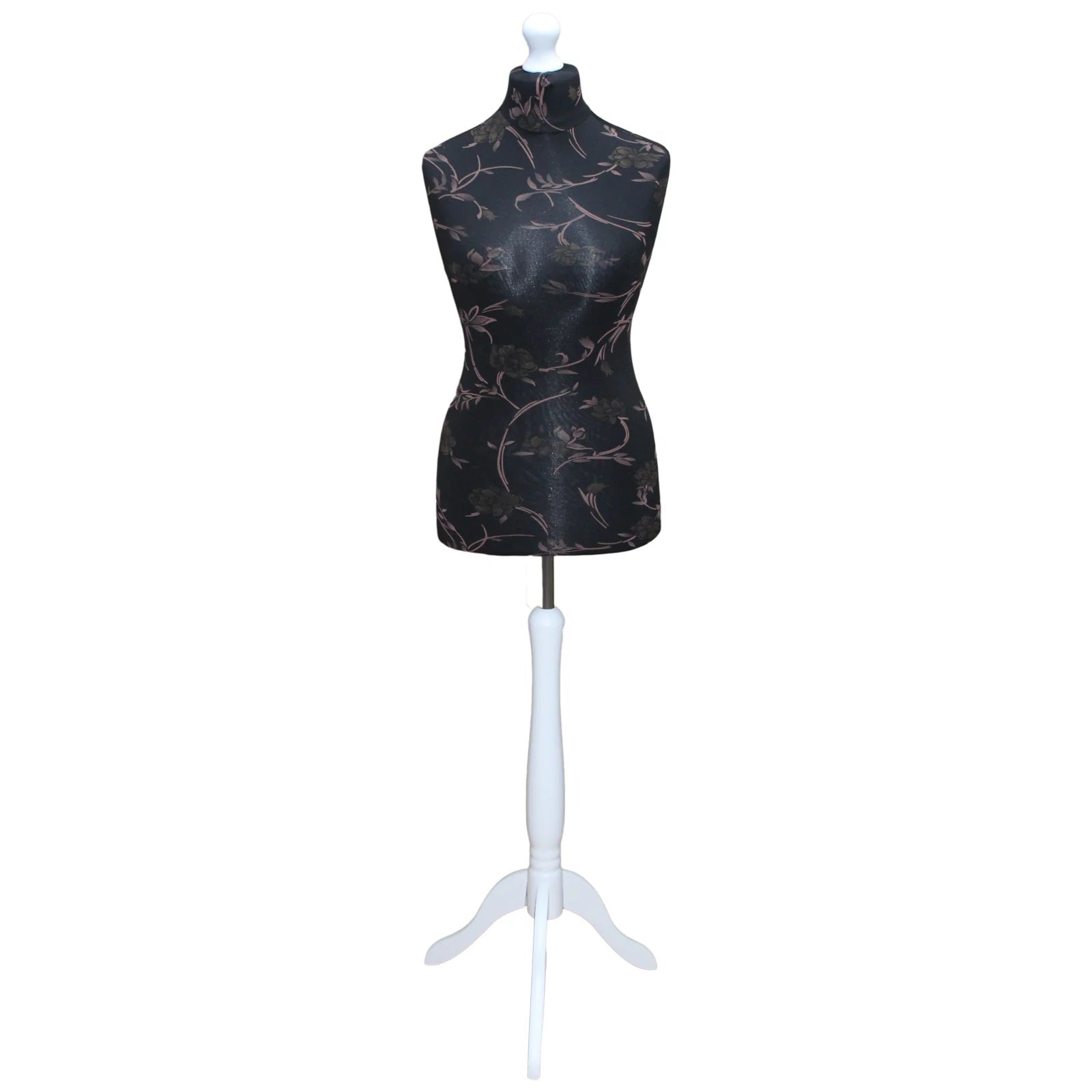 Female Dressmakers Mannequin Brown Floral on Black with choice of Tripod stands