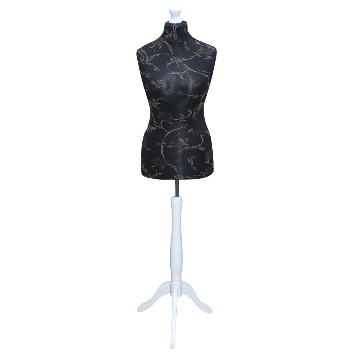 Female Dressmakers Mannequin Brown Floral on Black with choice of Tripod stands