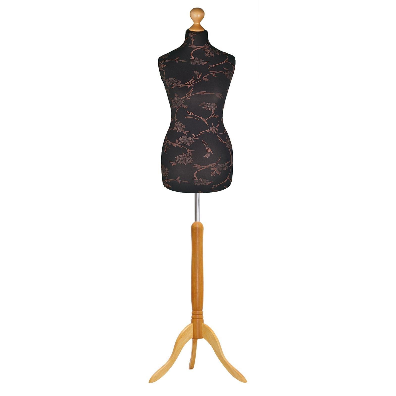 Brown Flower on black Mannequin with Light wood Tripod stand
