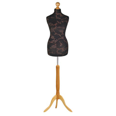 Brown Flower on black Mannequin with Light wood Tripod stand