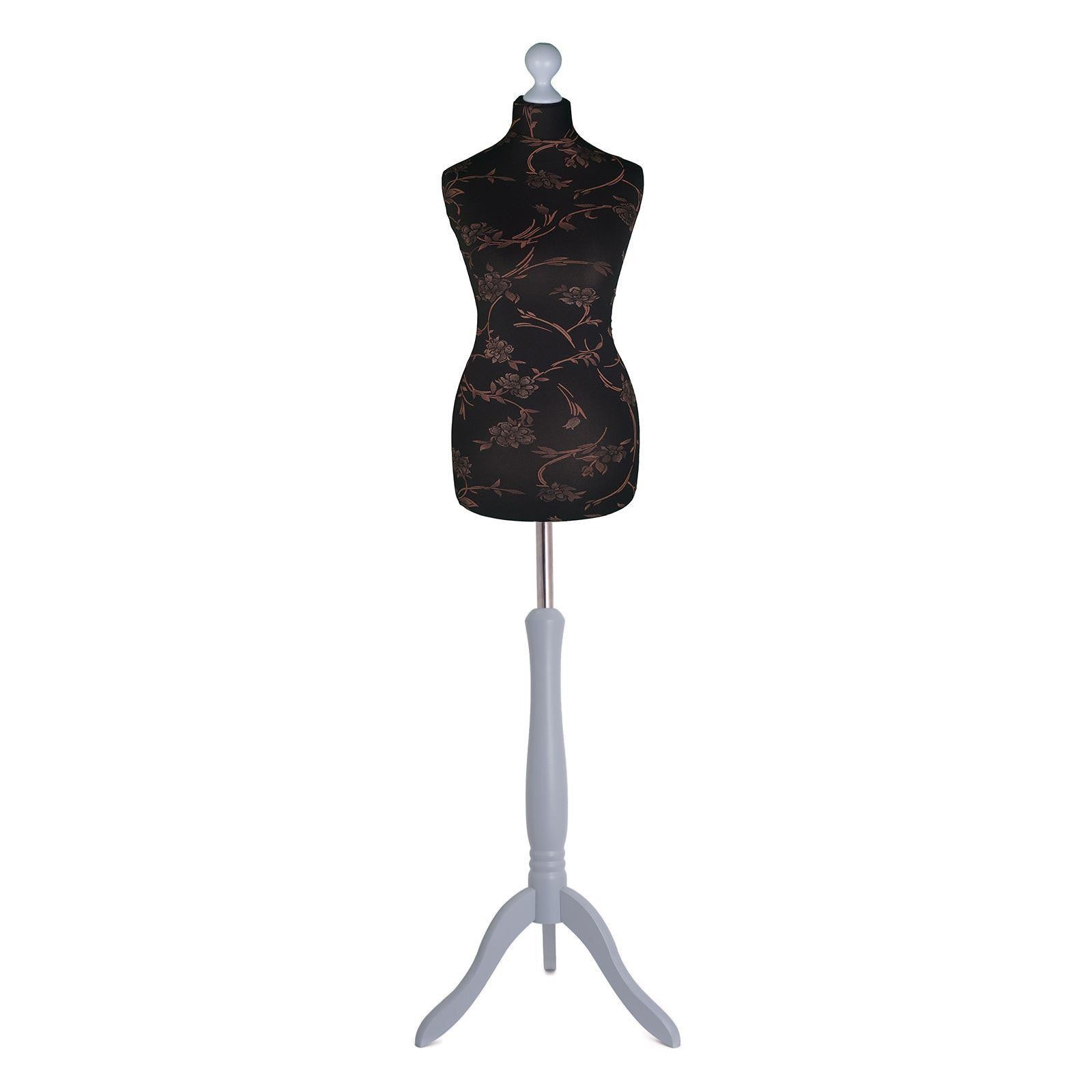 Female Dressmakers Mannequin Brown Floral on Black with choice of Tripod stands