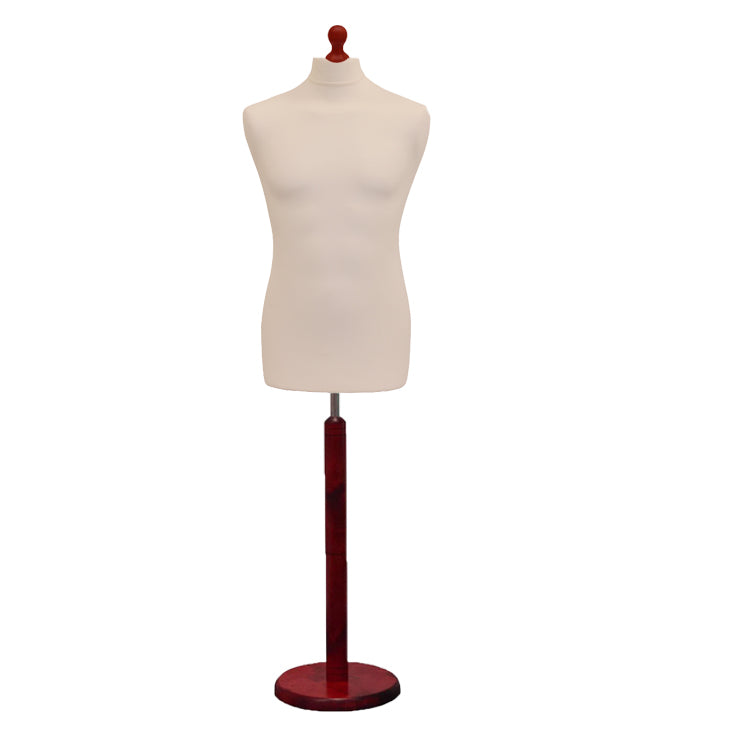 Male Dressmakers Dummy Cream With Choice of Red Round Base stands