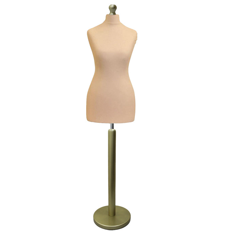 Display Geek Female Dressmakers Dummy Cream Torso with Gold wood Round Base Stand