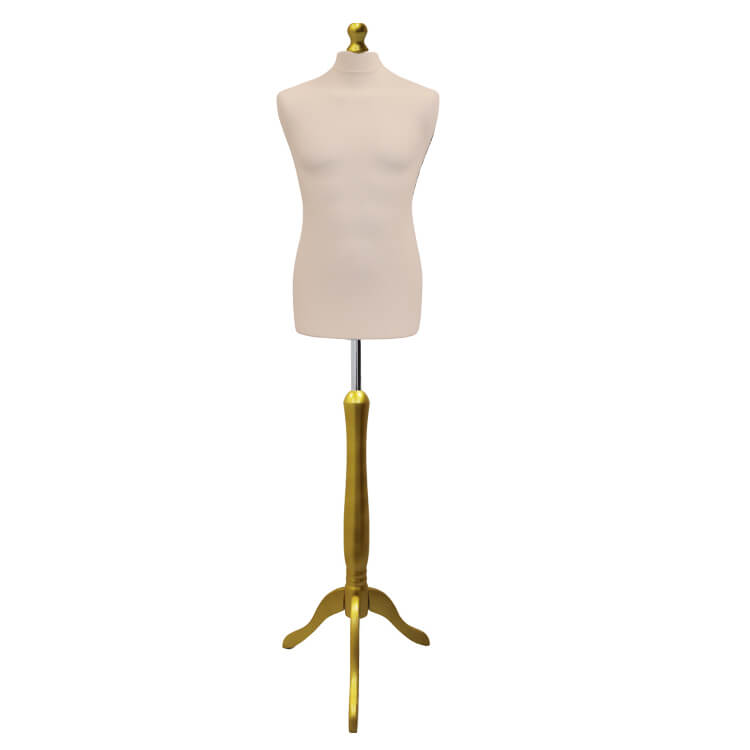 Male Tailors Dummy Cream with Goldwood Tripod Stand