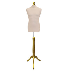 Male Tailors Dummy Cream with Goldwood Tripod Stand