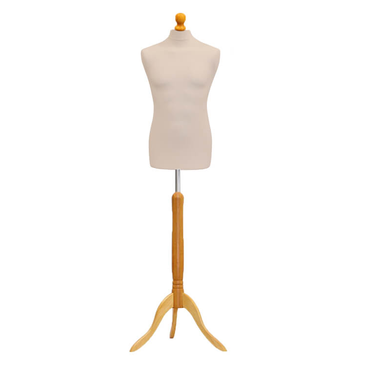 Male Tailors Dummy Cream with Lightwood Tripod Stand