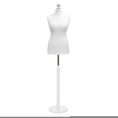 Female Tailors Mannequin White with Choice of white wood Round Base Stands
