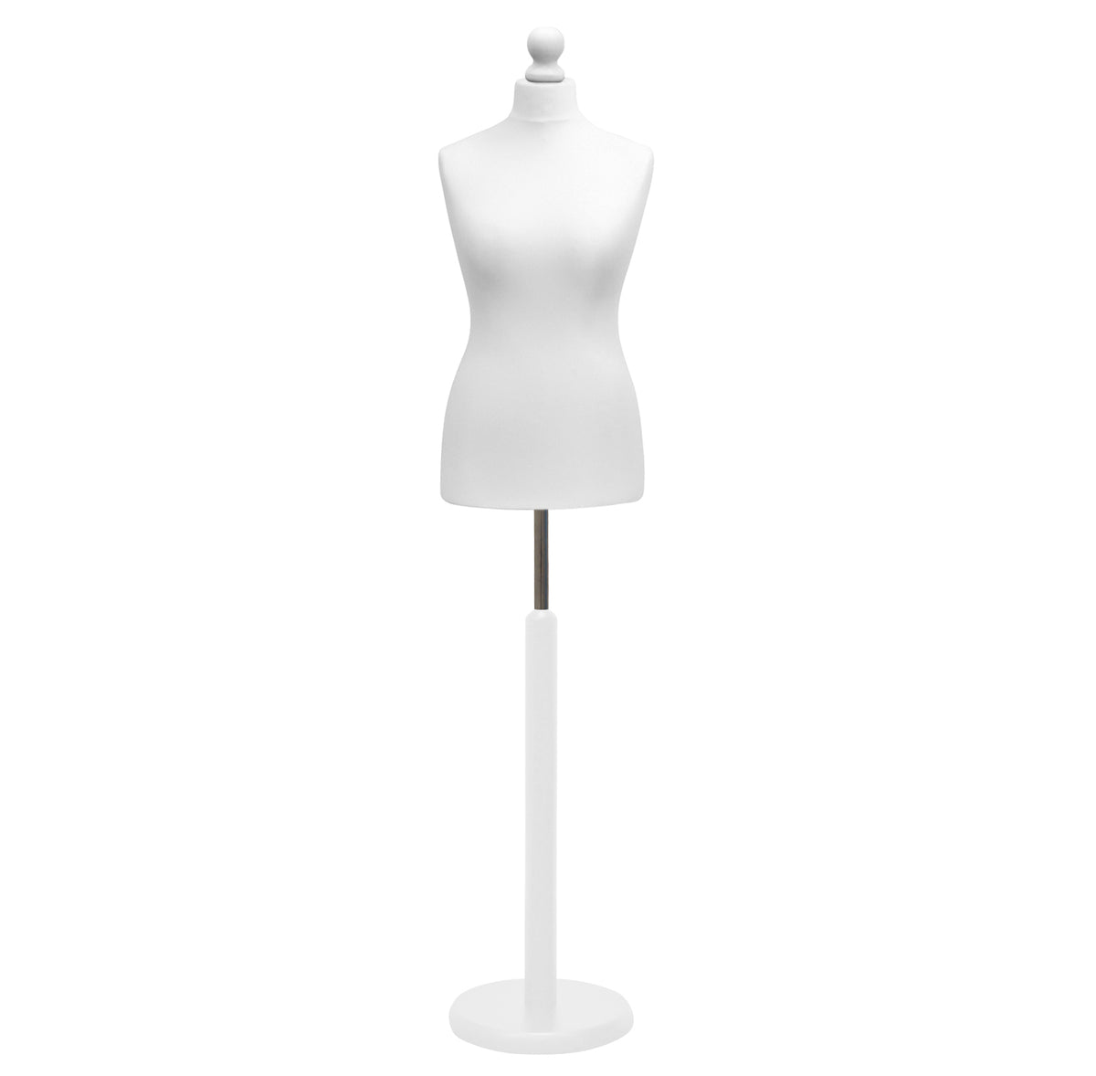 Display Geek Female Dressmakers Dummy White Torso with Whitewood Round Base Stand