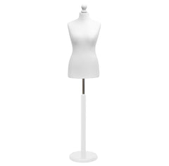 Display Geek Female Dressmakers Dummy White Torso with Whitewood Round Base Stand