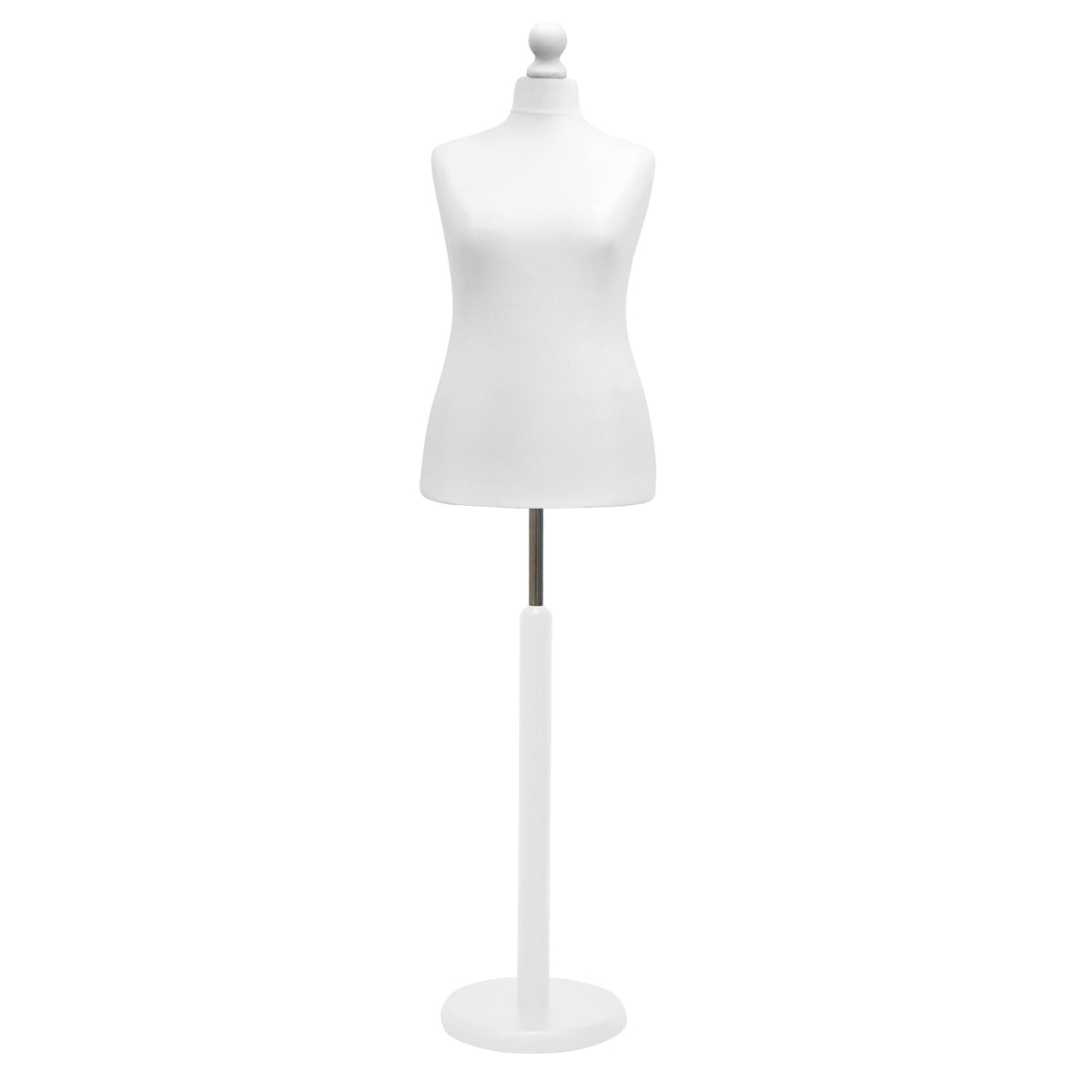 Display Geek Female Dressmakers Dummy White Torso with Whitewood Round Base Stand
