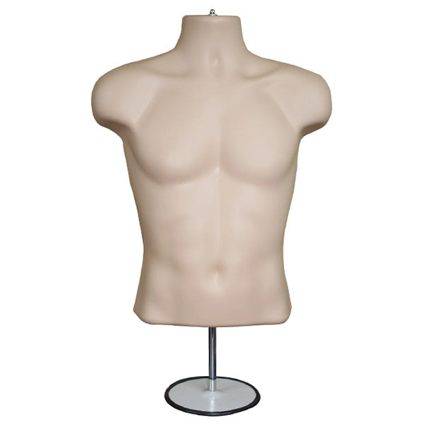 Half 3/4 Male Hanging Plastic Mannequin Dark skin Body Form with Round base stand