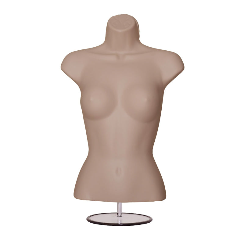 Half 3/4 female Hanging Plastic Mannequin Body Form with Round base stand dark skin