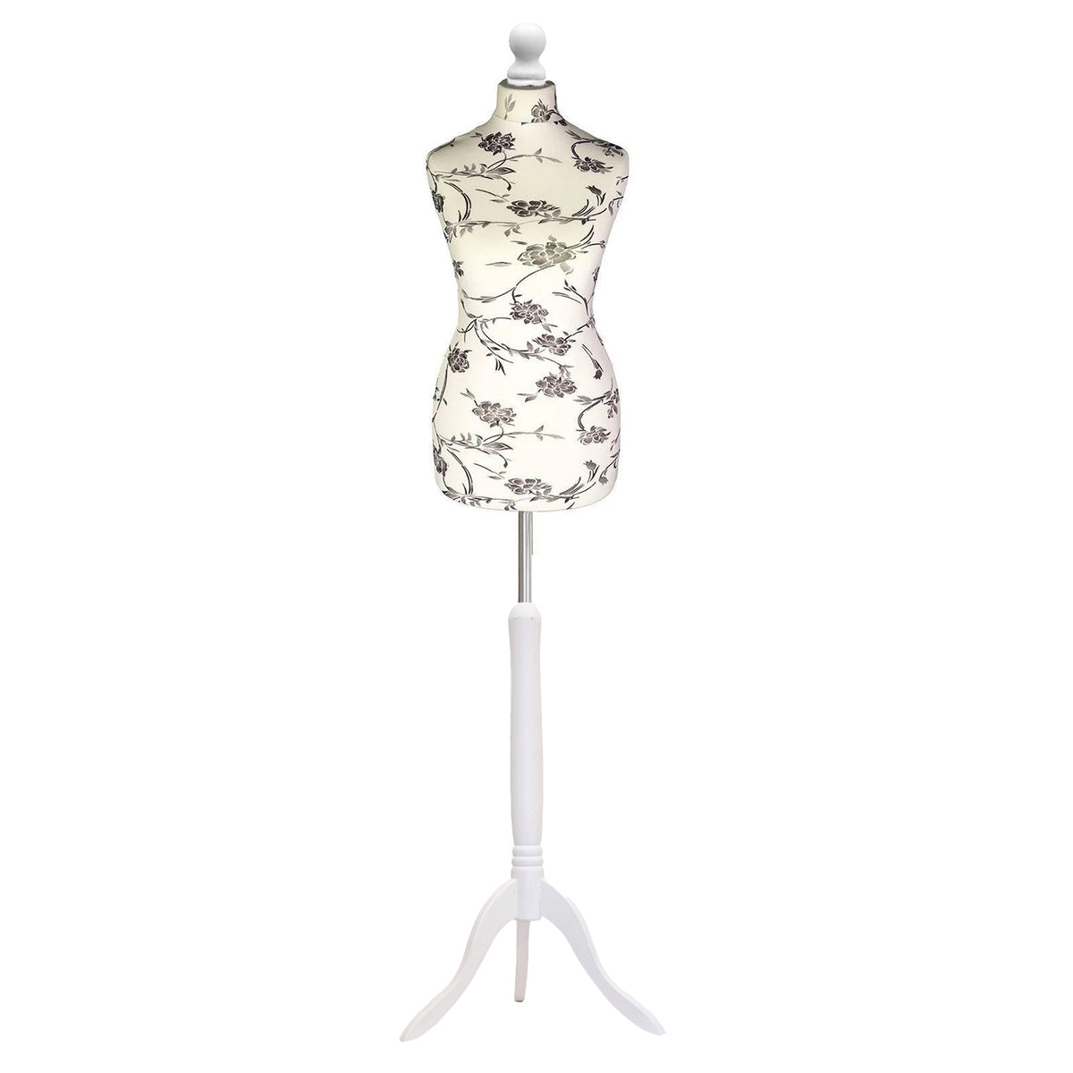 black floral with white tripod mannequin