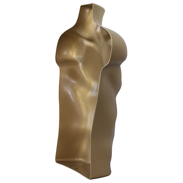 Male Gold 3 Quarter Plastic Body Form Mannequin with Round base stand